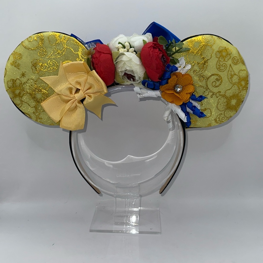 Snow White Inspired Minnie Ears Headband with Bows & Sequins